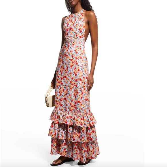 NWT $810 Agua by Agua Bendita Magnolia Printed Linen Halter Maxi Dress! - Picture 1 of 7